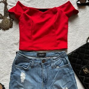 Forever 21 Red Off-Shoulder Crop Top